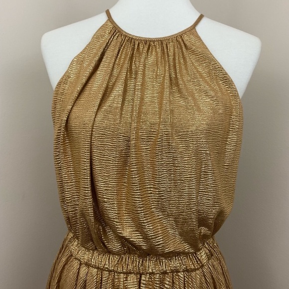 MAKE AN OFFER! Halston Heritage gold sparkling sleeveless cocktail dress size L - Picture 2 of 5